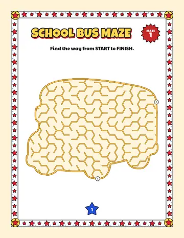 School bus maze printable: an easy vehicle maze inside a school bus shape