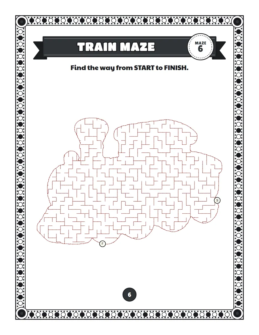 Train maze printable: a medium vehicle maze inside a train shape
