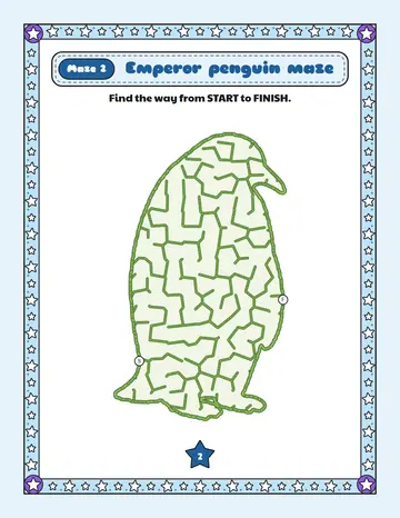 Emperor penguin maze printable: an easy winter maze inside an emperor penguin shape