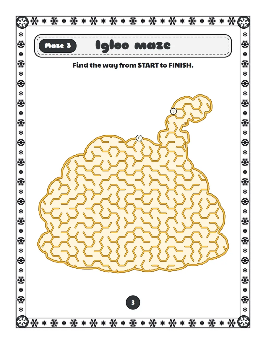 Igloo maze printable: a gentle winter maze inside an igloo shape