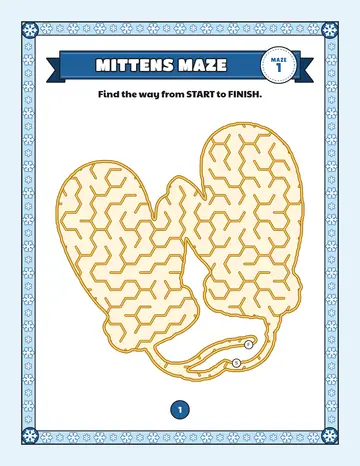 Mittens maze printable: an easy winter maze inside a mittens shape