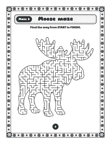 Moose maze printable: a hard winter maze inside a moose shape