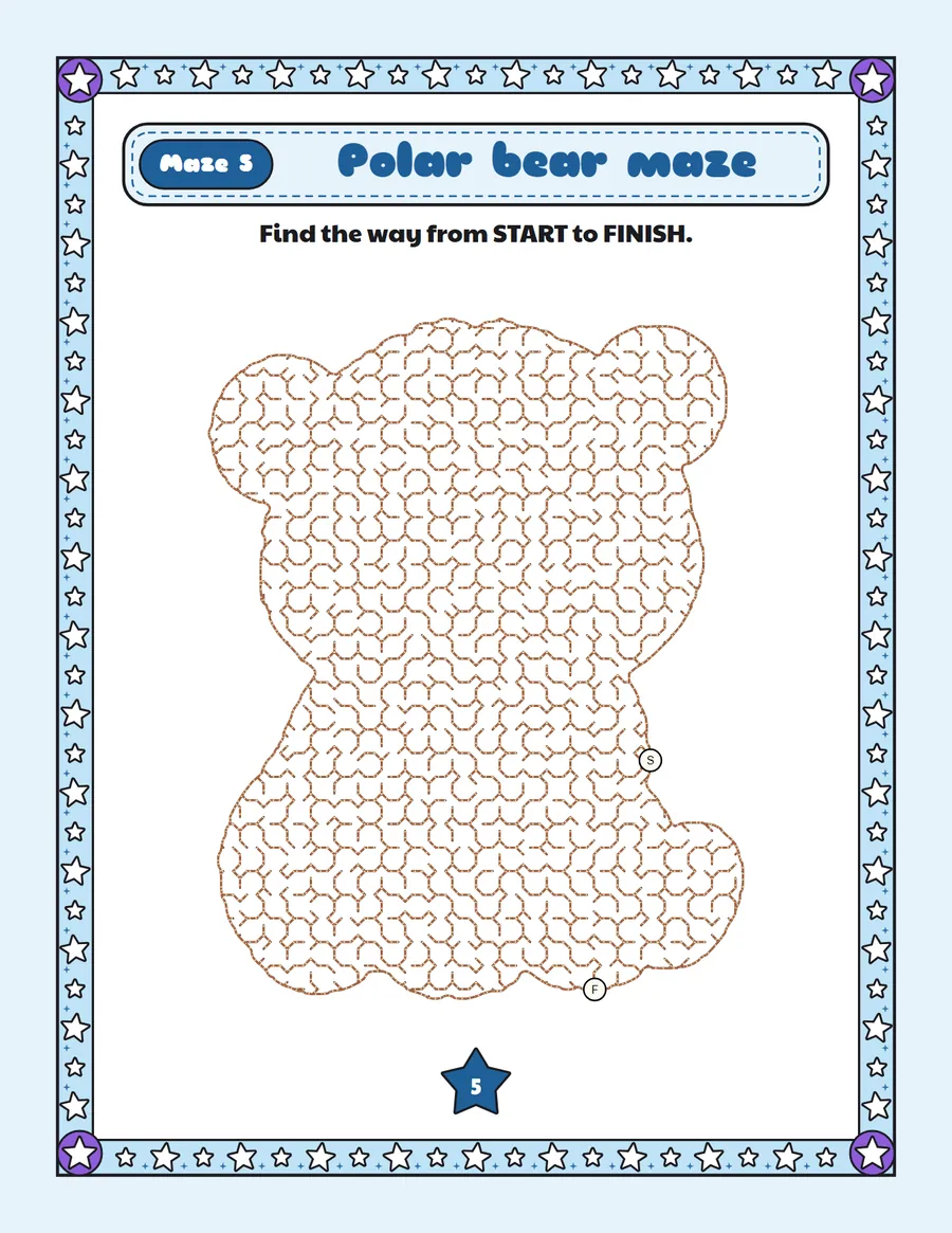 Polar bear maze printable: a medium winter maze inside a polar bear shape