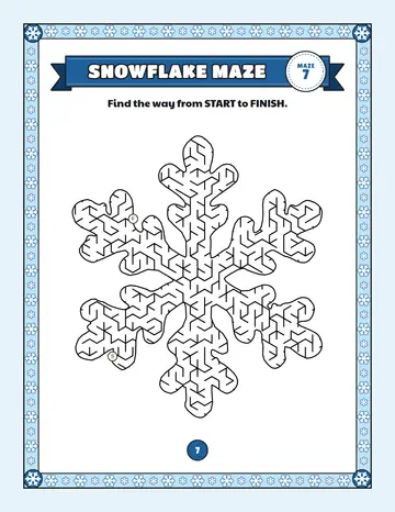 Snowflake maze printable: a hard winter maze inside a snowflake shape