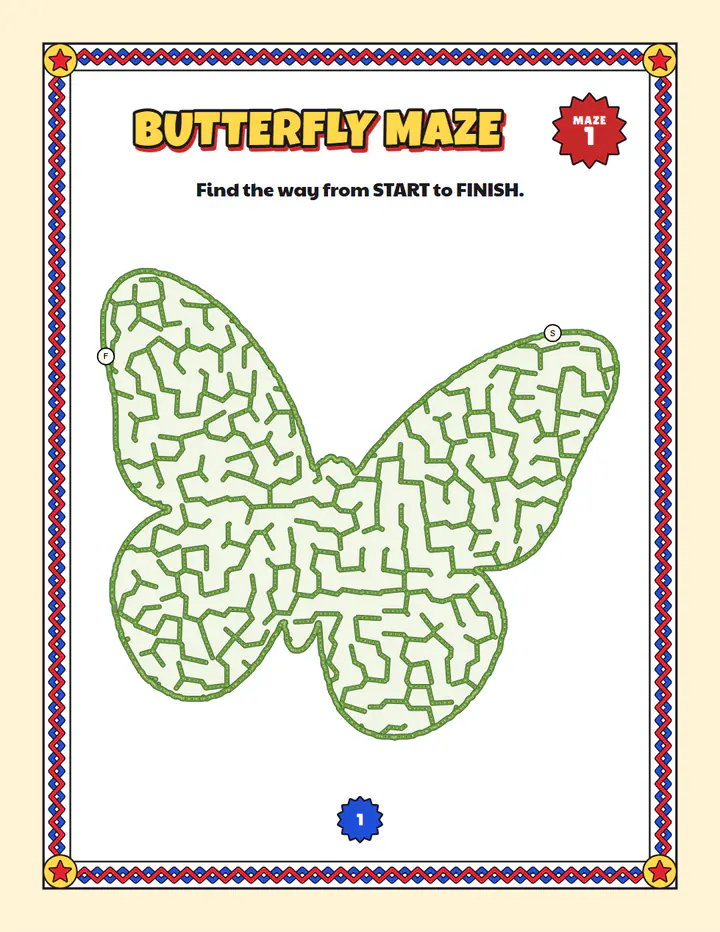 Butterfly maze: a shape maze page from the Studio, ready to solve