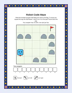 Forward & turn 5 × 5, easy, an arrow code worksheet