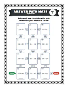 3-digit addition: easy 4 × 3, an answer path worksheet