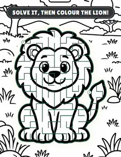 Colouring lion, an illustrated picture page