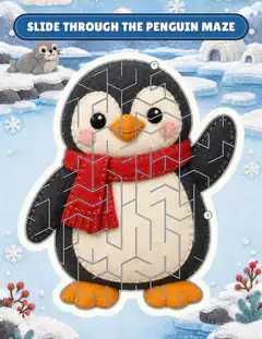 Penguin on the ice, an illustrated picture page