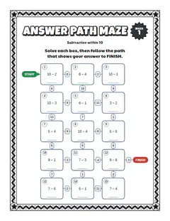 Subtraction within 10: hard 5 × 3, an answer path worksheet